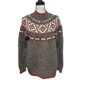 Eddie Bauer Legend Women’s Small Petite Nordic Wool Fair Isle Sweater EUC